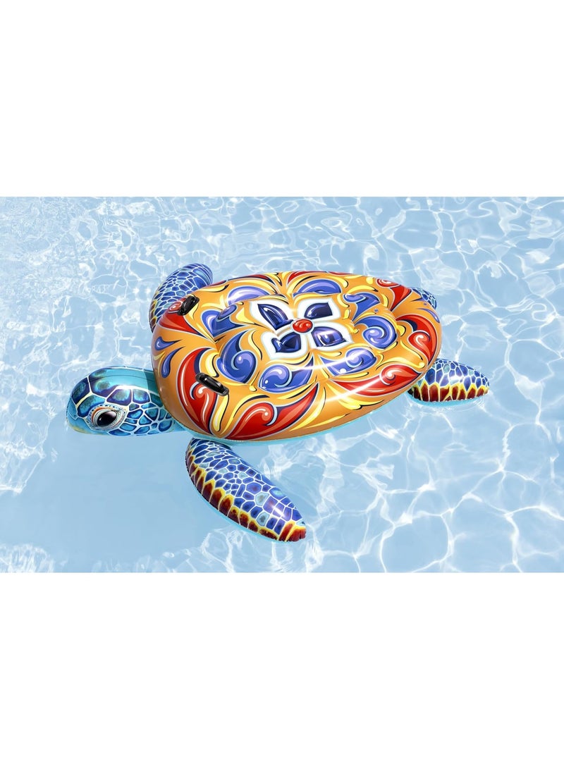 Bestway Mediterranean Turtle Swimming Toy, 186 x 168 x 42 cm, 85 kg Load Capacity, Robust Handles, Safety Valves, PVC, Majolica Design, Ages 3 and Above, Includes Repair Patch - Image 3